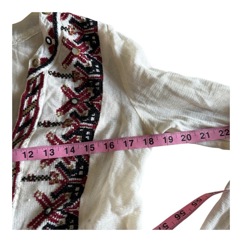 Anthropologie Akemi Kin Peasant Embroidered Top Cream Mesh Boho Blouse Small - Picture 8 of 10